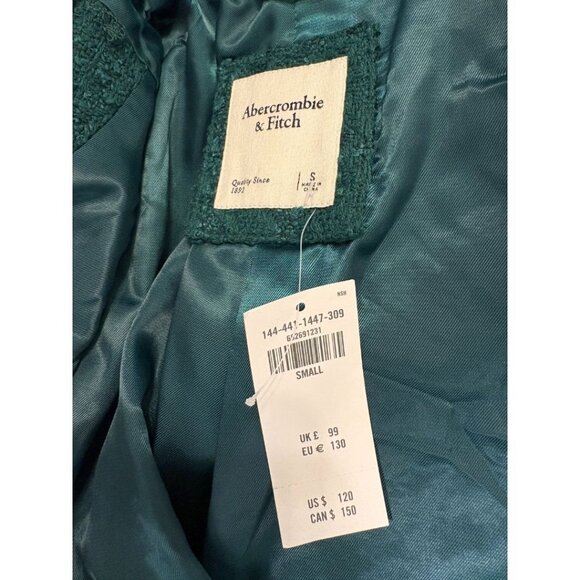 Abercrombie & Fitch Emerald Green Tweed Cropped Blazer – Size S (New with Tags) - Picture 6 of 7